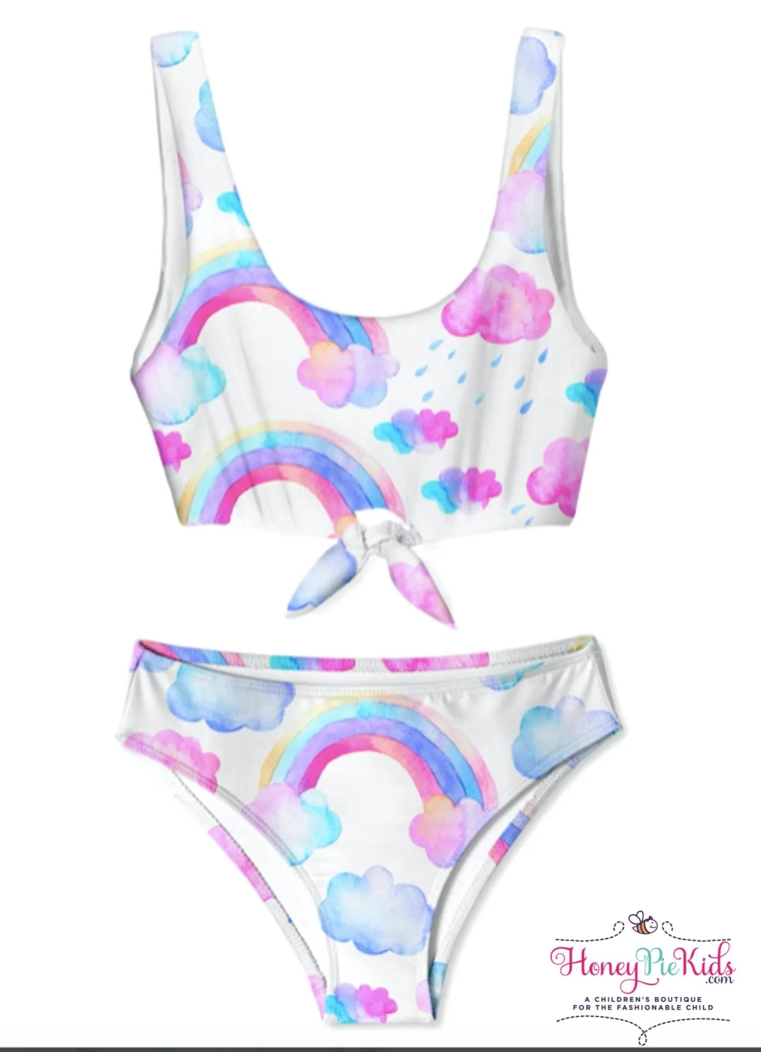 Stella Cove Girls Rainbow and Clouds Chest Tie Bikini