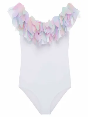 Stella Cove Girls White One Piece Swimsuit with Pastel Petals