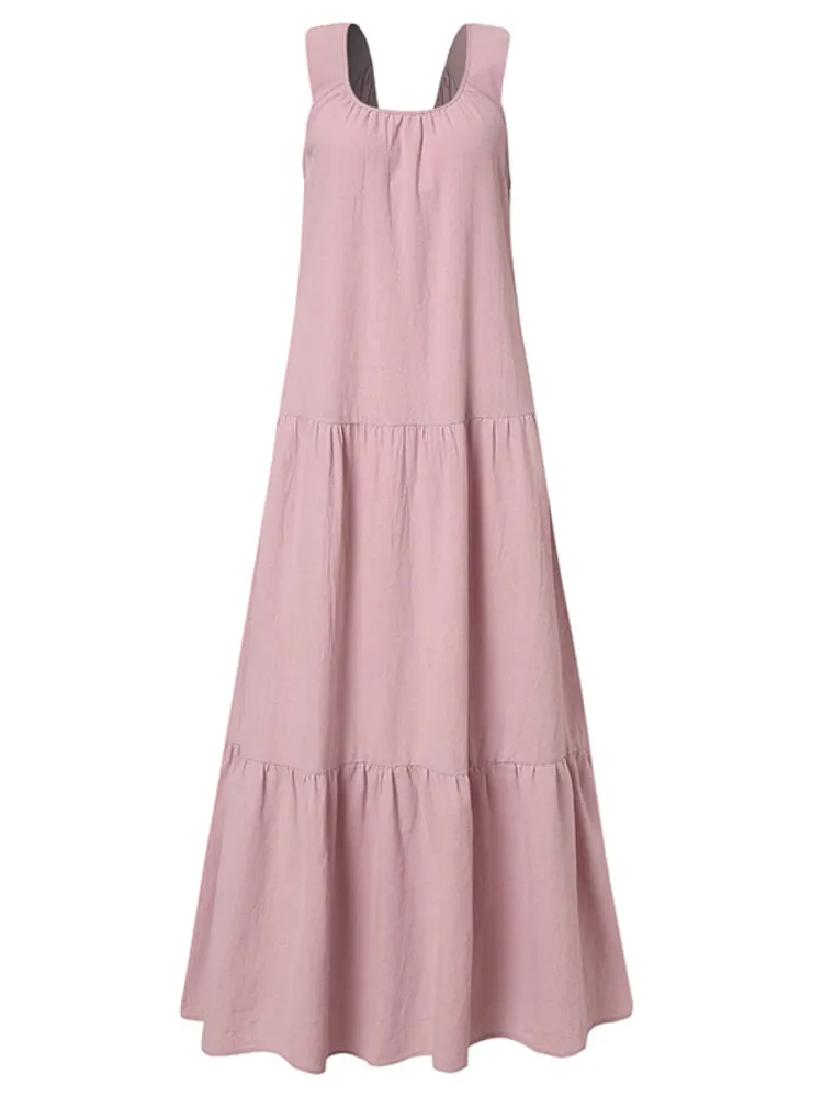 Stitching Design Holiday Solid Sleeveless Maxi Dresses