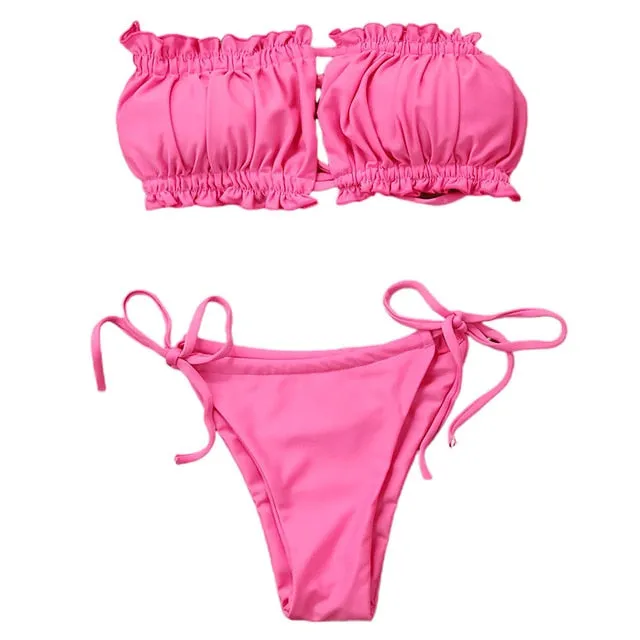 Strapless Ruffles Bikini Set