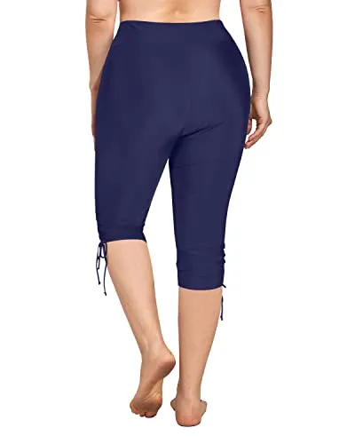 Stretchy Board Shorts For Women Plus Size Swim Capris-Navy Blue