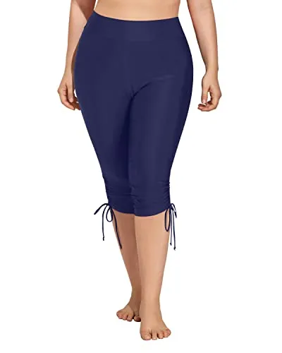 Stretchy Board Shorts For Women Plus Size Swim Capris-Navy Blue