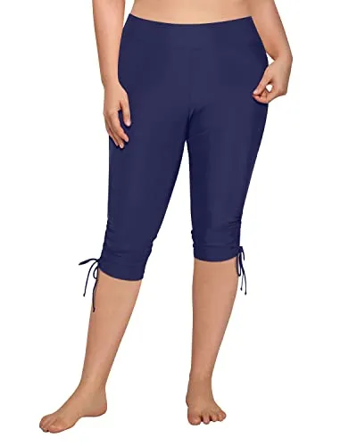 Stretchy Board Shorts For Women Plus Size Swim Capris-Navy Blue