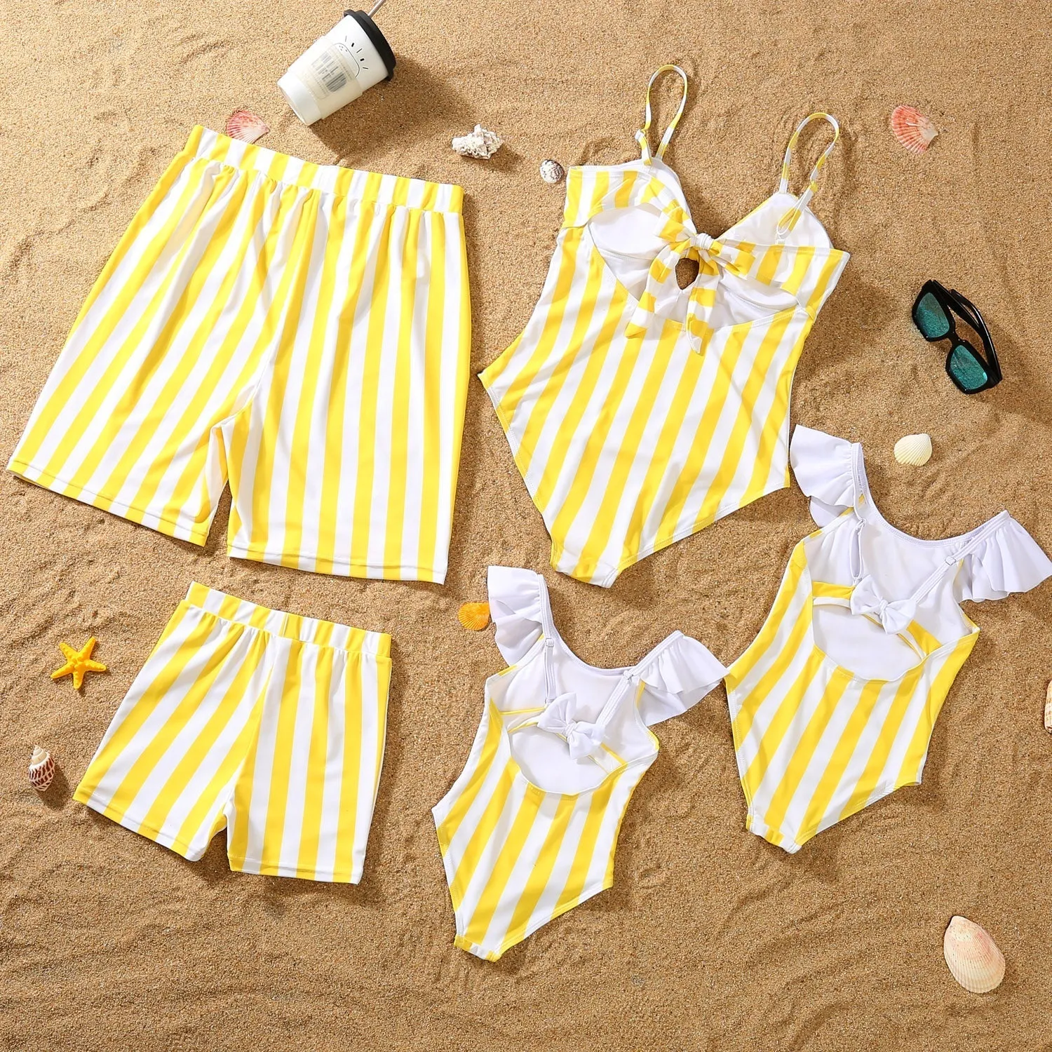 Striped Hollow Out Monokini Mommy and Me Beachwear