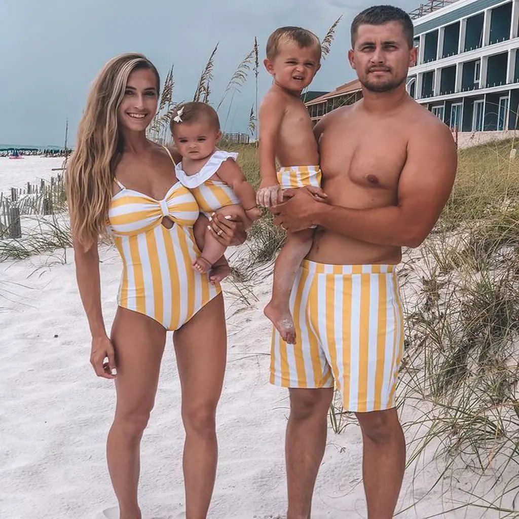 Striped Hollow Out Monokini Mommy and Me Beachwear