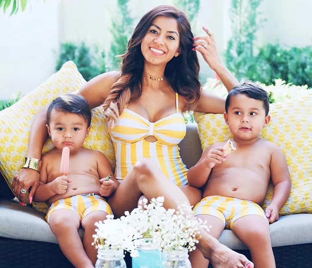 Striped Hollow Out Monokini Mommy and Me Beachwear