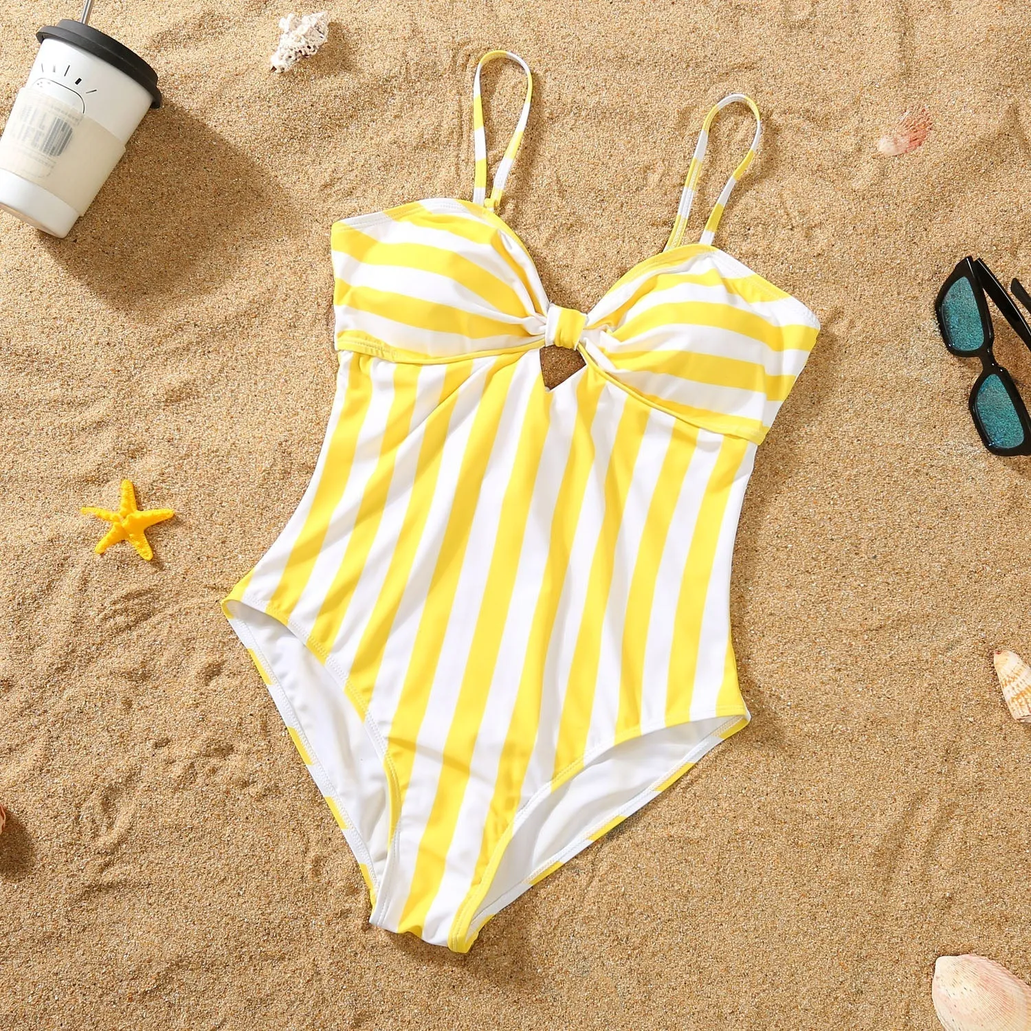 Striped Hollow Out Monokini Mommy and Me Beachwear