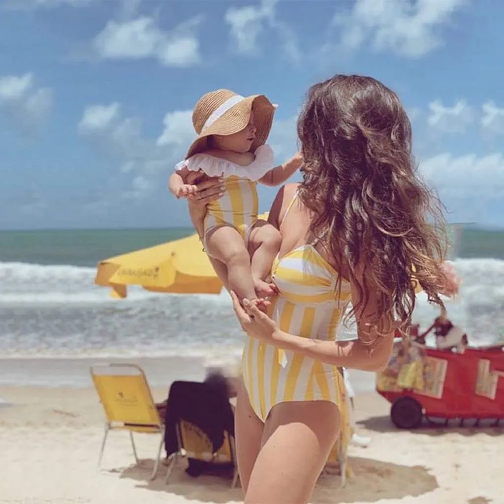 Striped Hollow Out Monokini Mommy and Me Beachwear