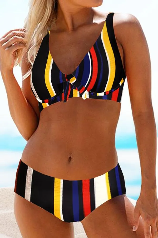 Stripy Retro Knotted Bikini