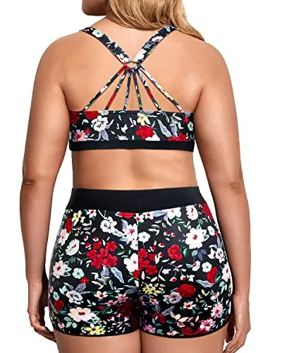 Stylish 3 Piece Tankini Swimsuits Plus Size Athletic Bathing Suits with Boy Shorts for Women