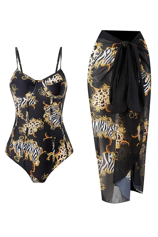 Stylish One-Piece Swimsuit & Cover-Up Skirt Set