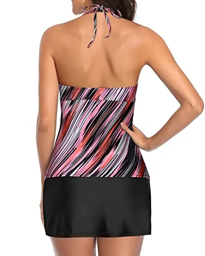 Stylish Tankini Bathing Suit Skirt For Women-Pink Stripe