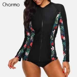 STYLISM BOUTIQUE Zipped Rashguard Long Sleeve (Floral Print)
