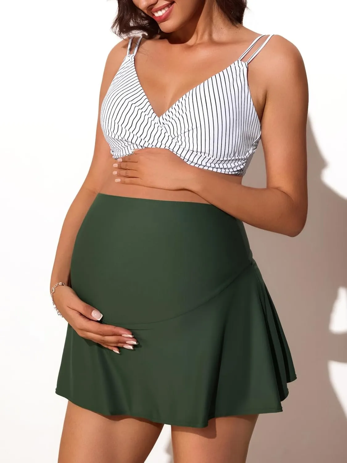 Summer Mae Maternity Swim Dress Two-Piece Bikini Swimsuit Pregnancy Bathing Suit with Pockets