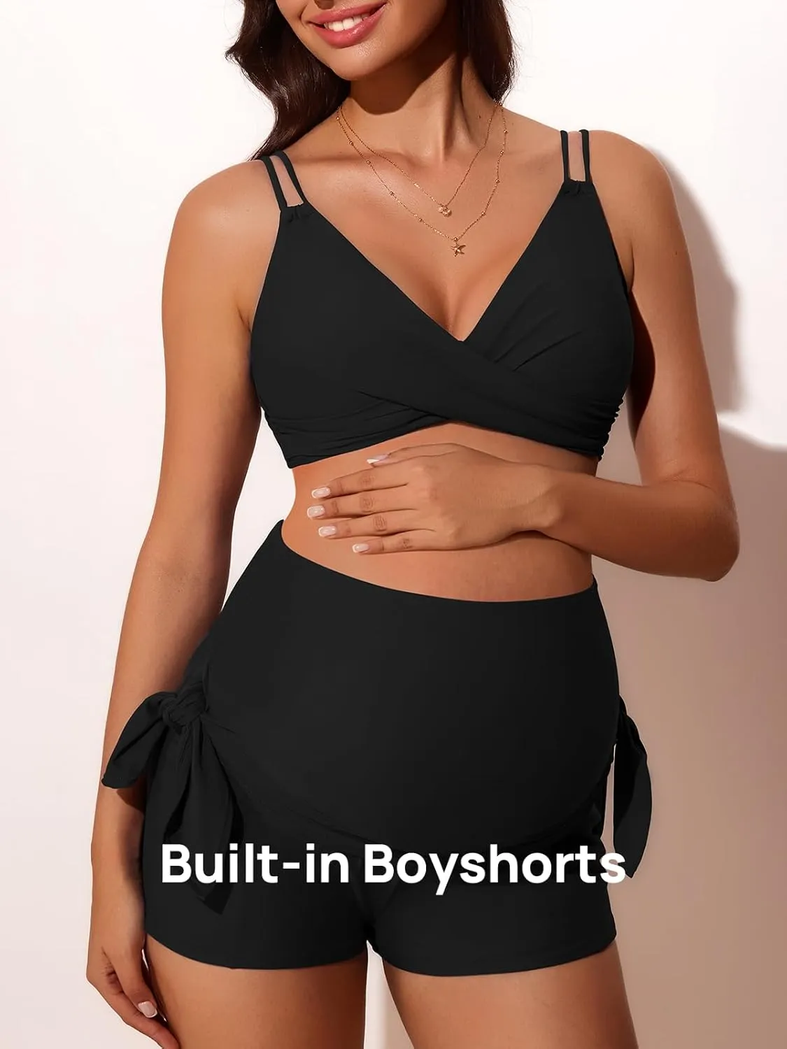 Summer Mae Maternity Swim Dress Two-Piece Bikini Swimsuit Pregnancy Bathing Suit with Pockets