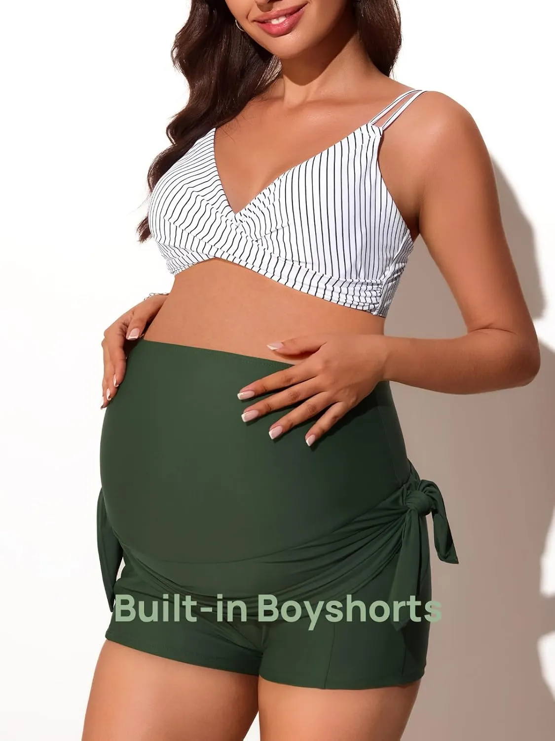 Summer Mae Maternity Swim Dress Two-Piece Bikini Swimsuit Pregnancy Bathing Suit with Pockets