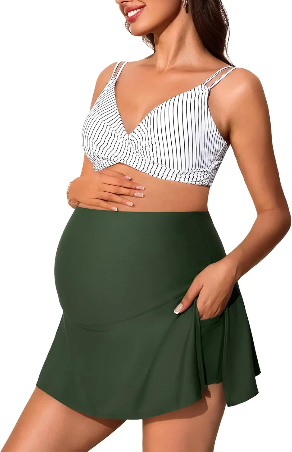 Summer Mae Maternity Swim Dress Two-Piece Bikini Swimsuit Pregnancy Bathing Suit with Pockets