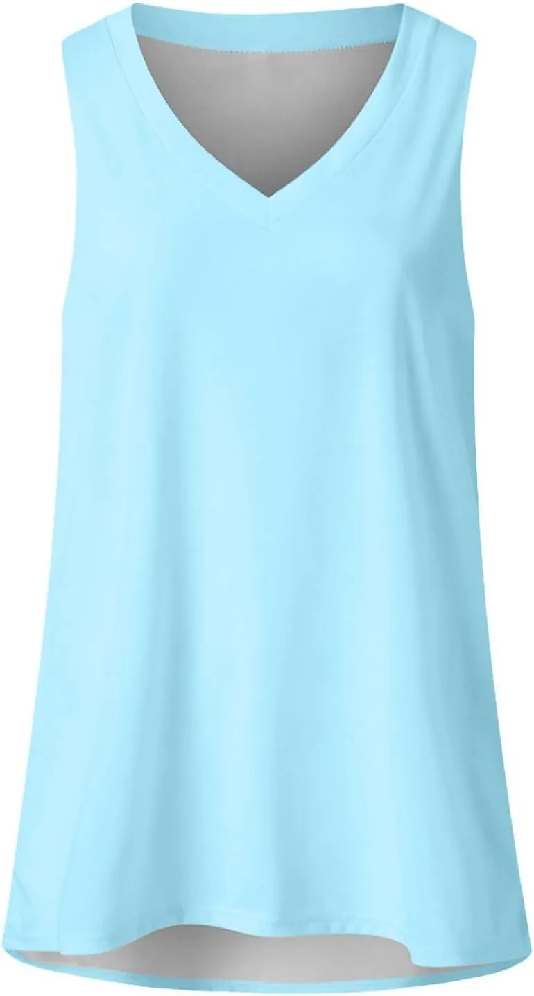 Summer Tank Tops for Women 2025 V Neck Sleeveless Spring Casual Solid Color Camisole Soft Beach Vacation Dressy Tank