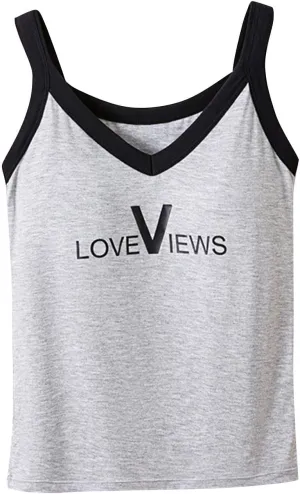 Summer Tank Tops for Women Trendy Sleeveless V Neck Padded Shirts Top Letter Printed Fashion V Neck Vacation Camisole