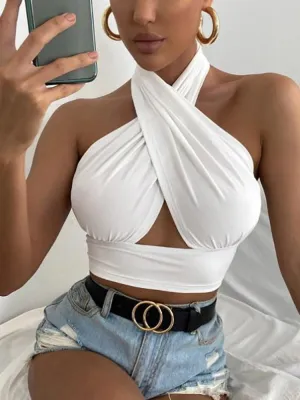 SUMMER WHITE  ELEGANT HALTER TOP