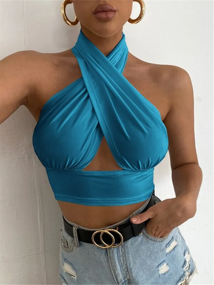SUMMER WHITE  ELEGANT HALTER TOP