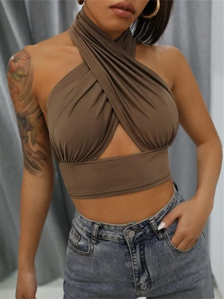 SUMMER WHITE  ELEGANT HALTER TOP