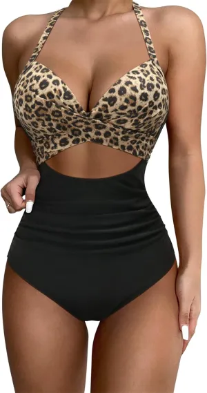 SUUKSESS Women Wrap Cut Out One Piece Swimsuit High Waisted Monokini Bathing Suit