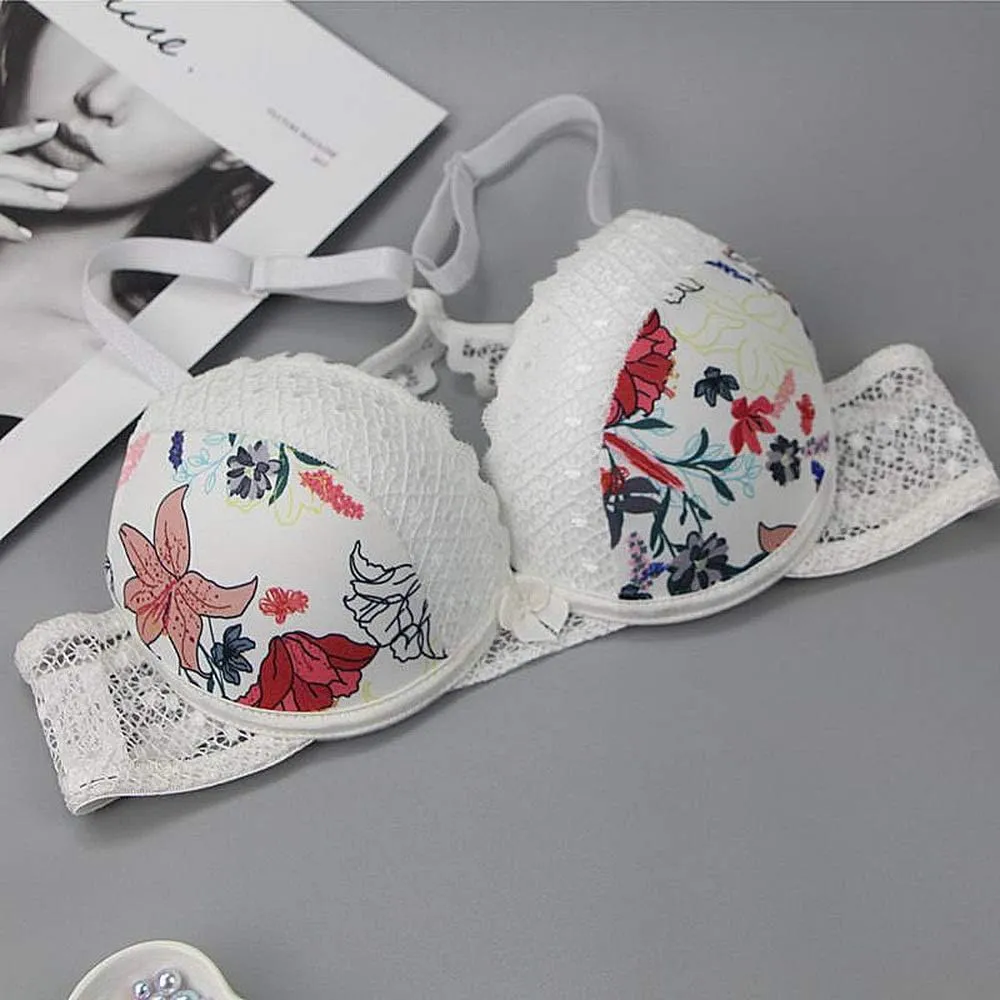 Swbreety Women's Bra and Panty Sets Floral Lace Lingerie Cross Back Underwire Push Up Bras