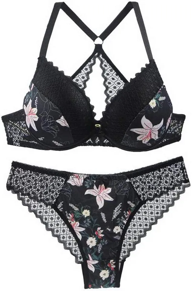 Swbreety Women's Bra and Panty Sets Floral Lace Lingerie Cross Back Underwire Push Up Bras