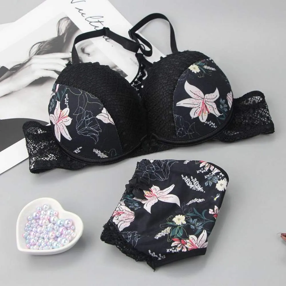 Swbreety Women's Bra and Panty Sets Floral Lace Lingerie Cross Back Underwire Push Up Bras