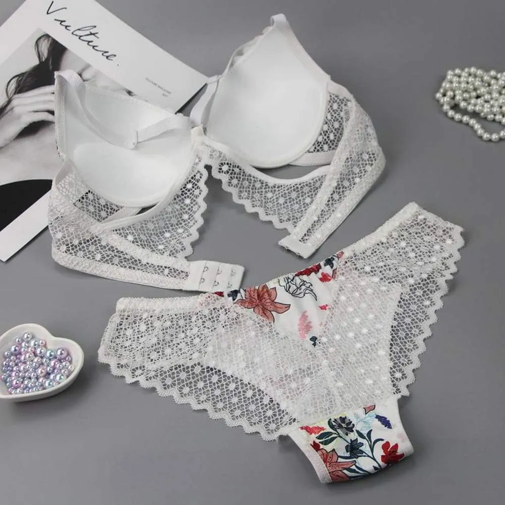Swbreety Women's Bra and Panty Sets Floral Lace Lingerie Cross Back Underwire Push Up Bras
