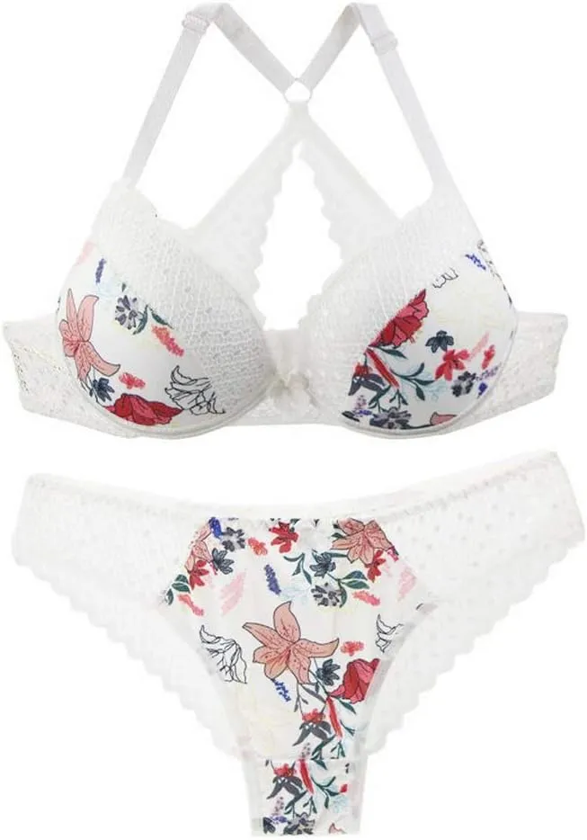 Swbreety Women's Bra and Panty Sets Floral Lace Lingerie Cross Back Underwire Push Up Bras