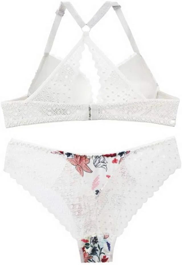 Swbreety Women's Bra and Panty Sets Floral Lace Lingerie Cross Back Underwire Push Up Bras