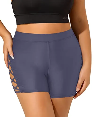 Sweat Absorbent Plus Size Swim Shorts With Boyshorts For Women-Grey