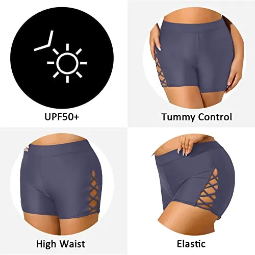 Sweat Absorbent Plus Size Swim Shorts With Boyshorts For Women-Grey