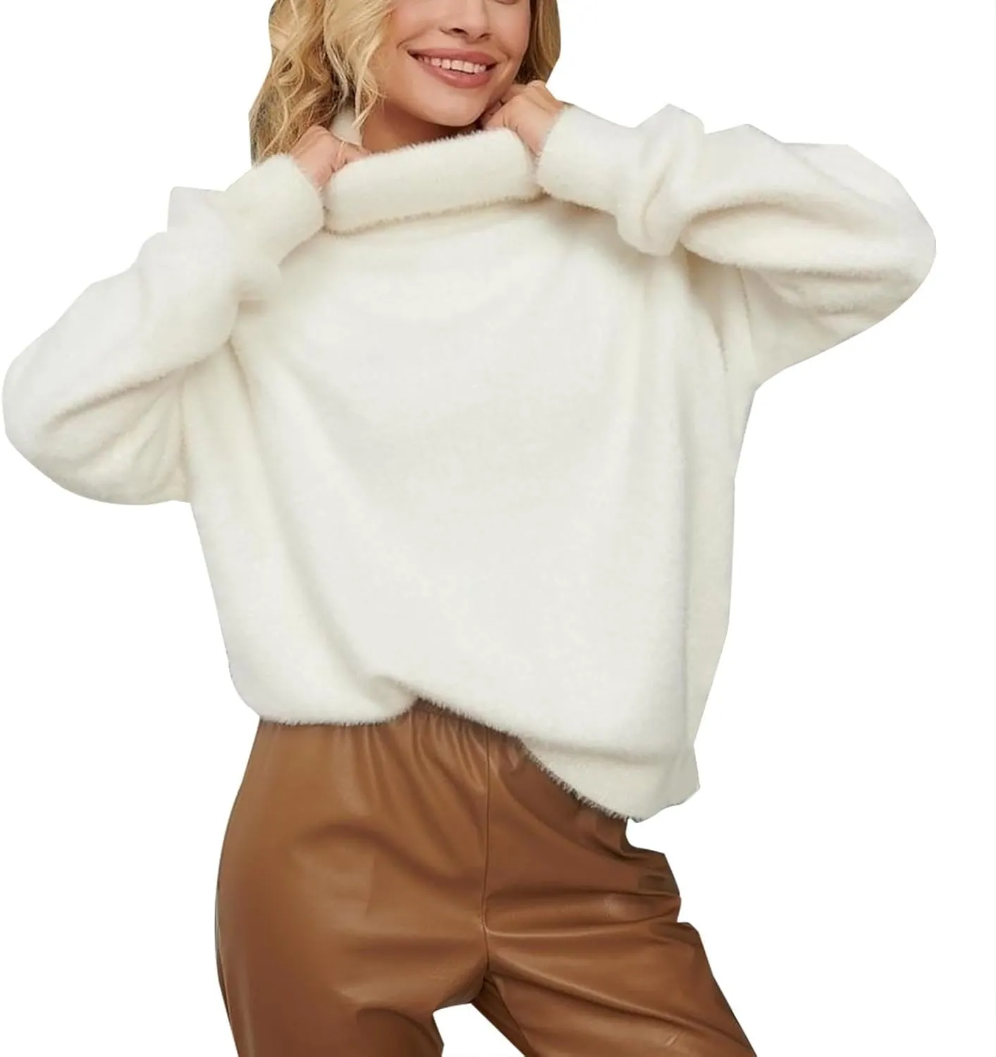 Sweater for Women Long Sleeve High Neck Knitted Pullover Plain Fall Tops Oversized Tunic Knit Loose Fit Warm Winter Trendy