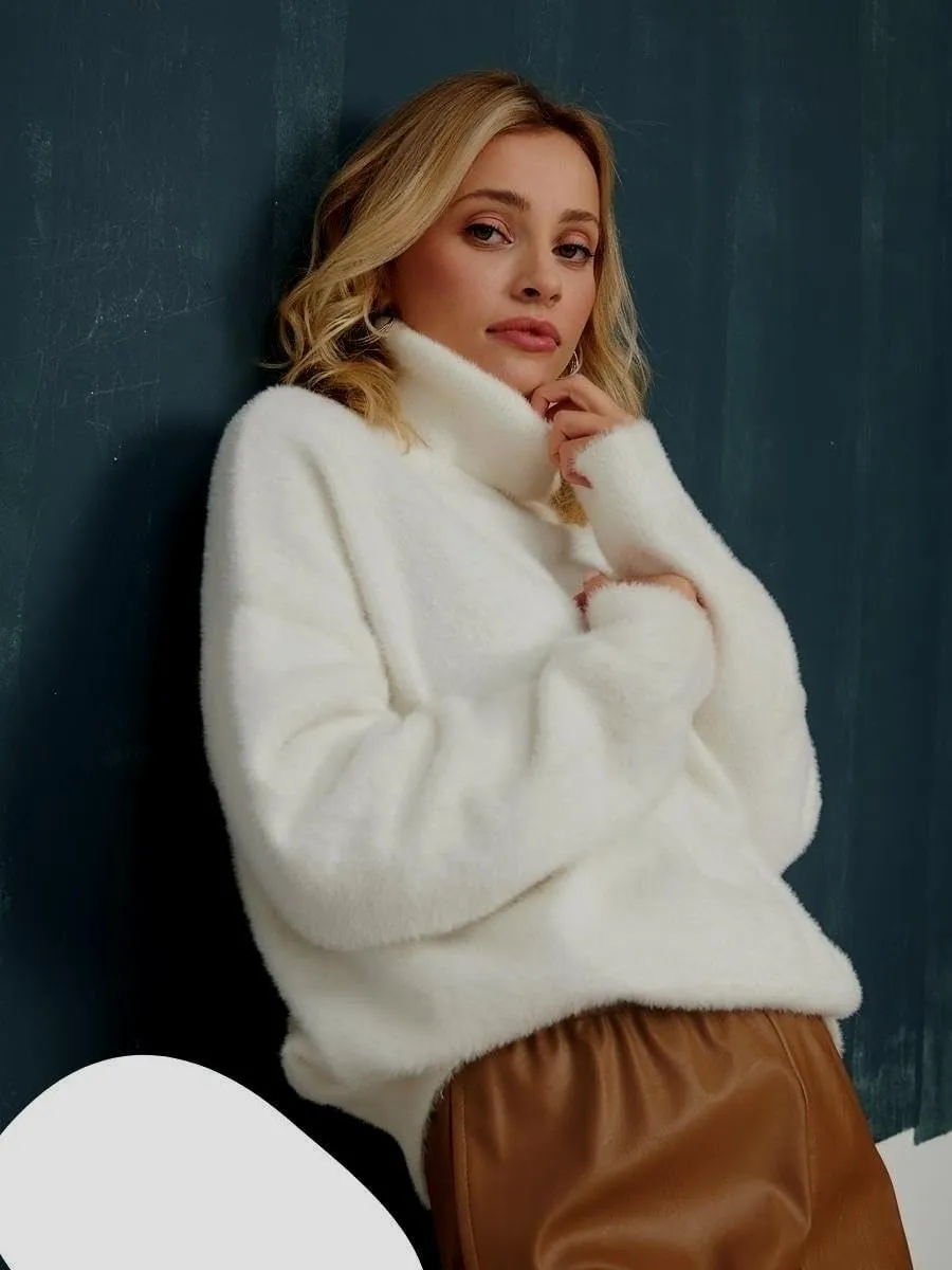 Sweater for Women Long Sleeve High Neck Knitted Pullover Plain Fall Tops Oversized Tunic Knit Loose Fit Warm Winter Trendy