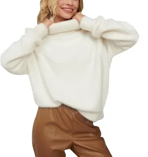 Sweater for Women Long Sleeve High Neck Knitted Pullover Plain Fall Tops Oversized Tunic Knit Loose Fit Warm Winter Trendy