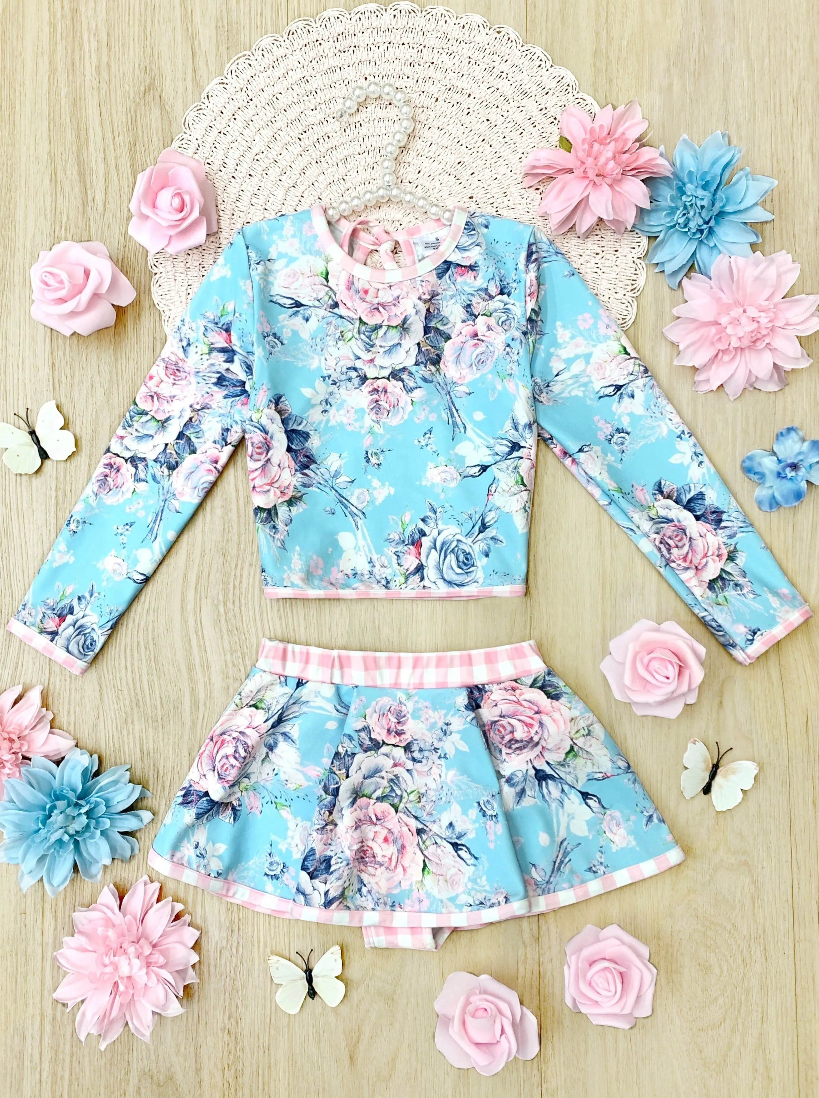 Sweet Blossom Rash Guard Two Piece Swimsuit