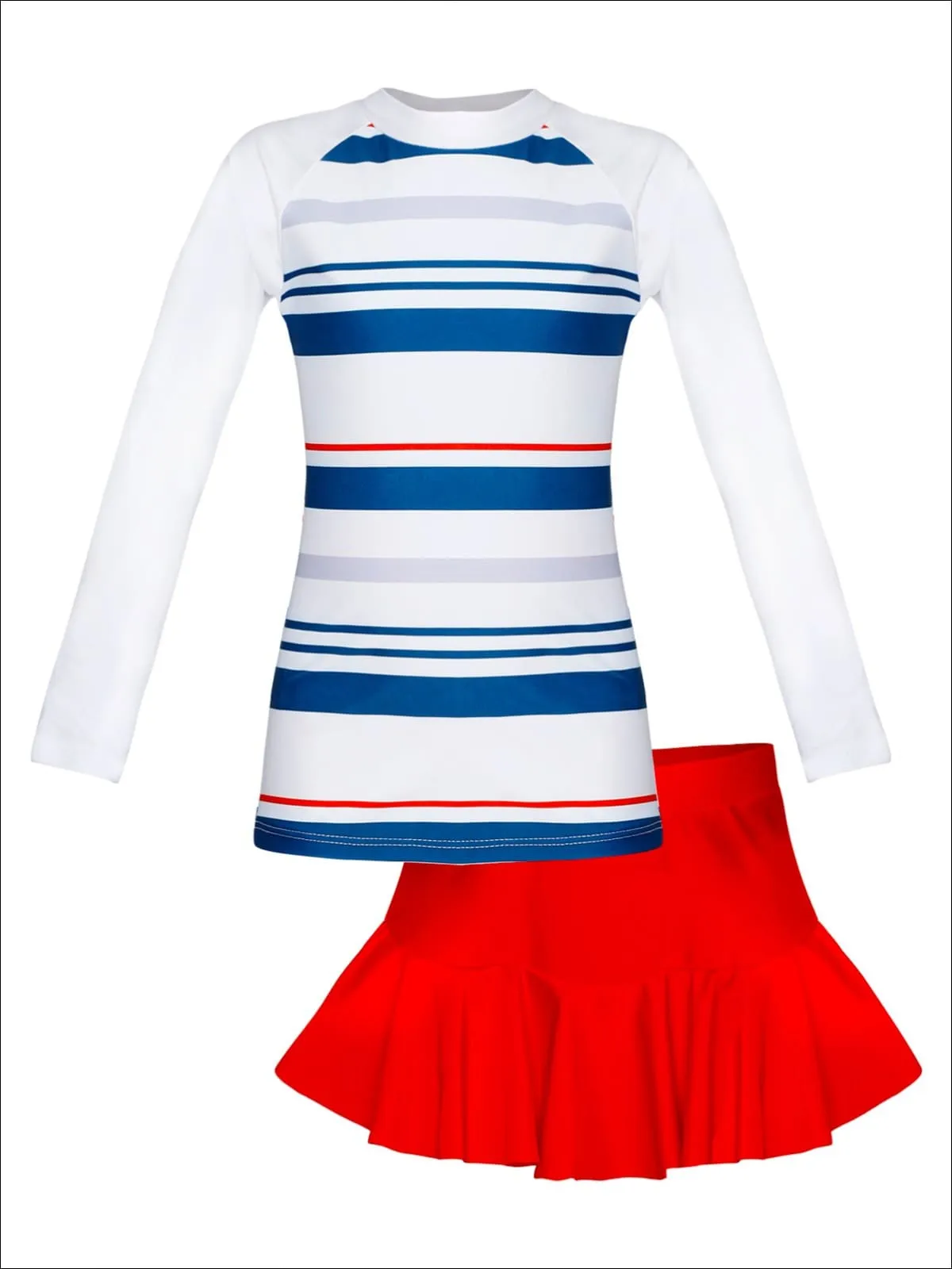 Swim Diva Two Piece Striped Rash Guard Swimsuit