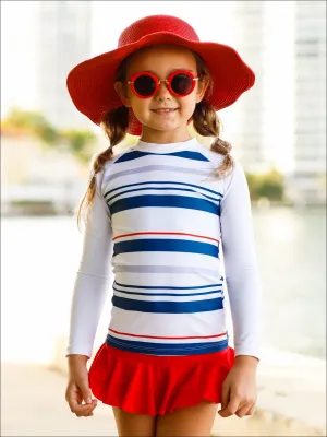Swim Diva Two Piece Striped Rash Guard Swimsuit