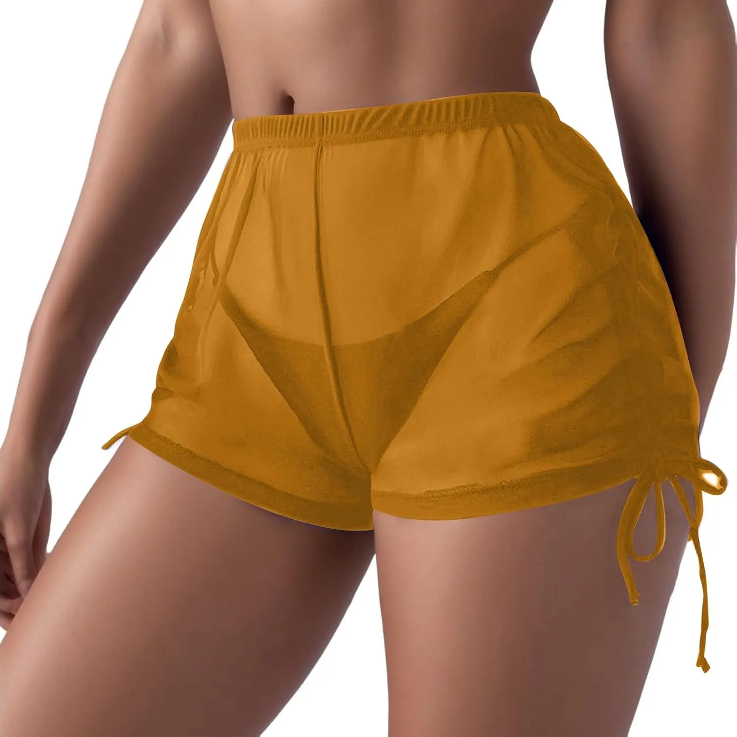 Swim Shorts for Women Swimwear Summer Sheer High Waisted Board Shorts See Through Sexy Mesh Beach Swimsuit Bottoms