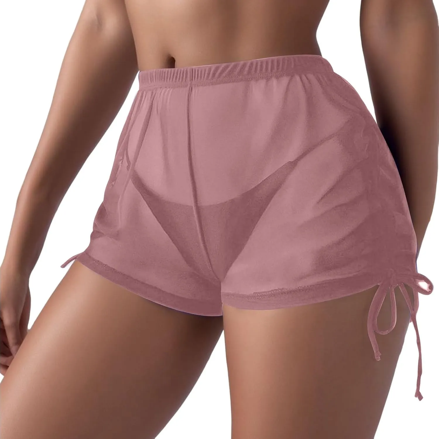 Swim Shorts for Women Swimwear Summer Sheer High Waisted Board Shorts See Through Sexy Mesh Beach Swimsuit Bottoms