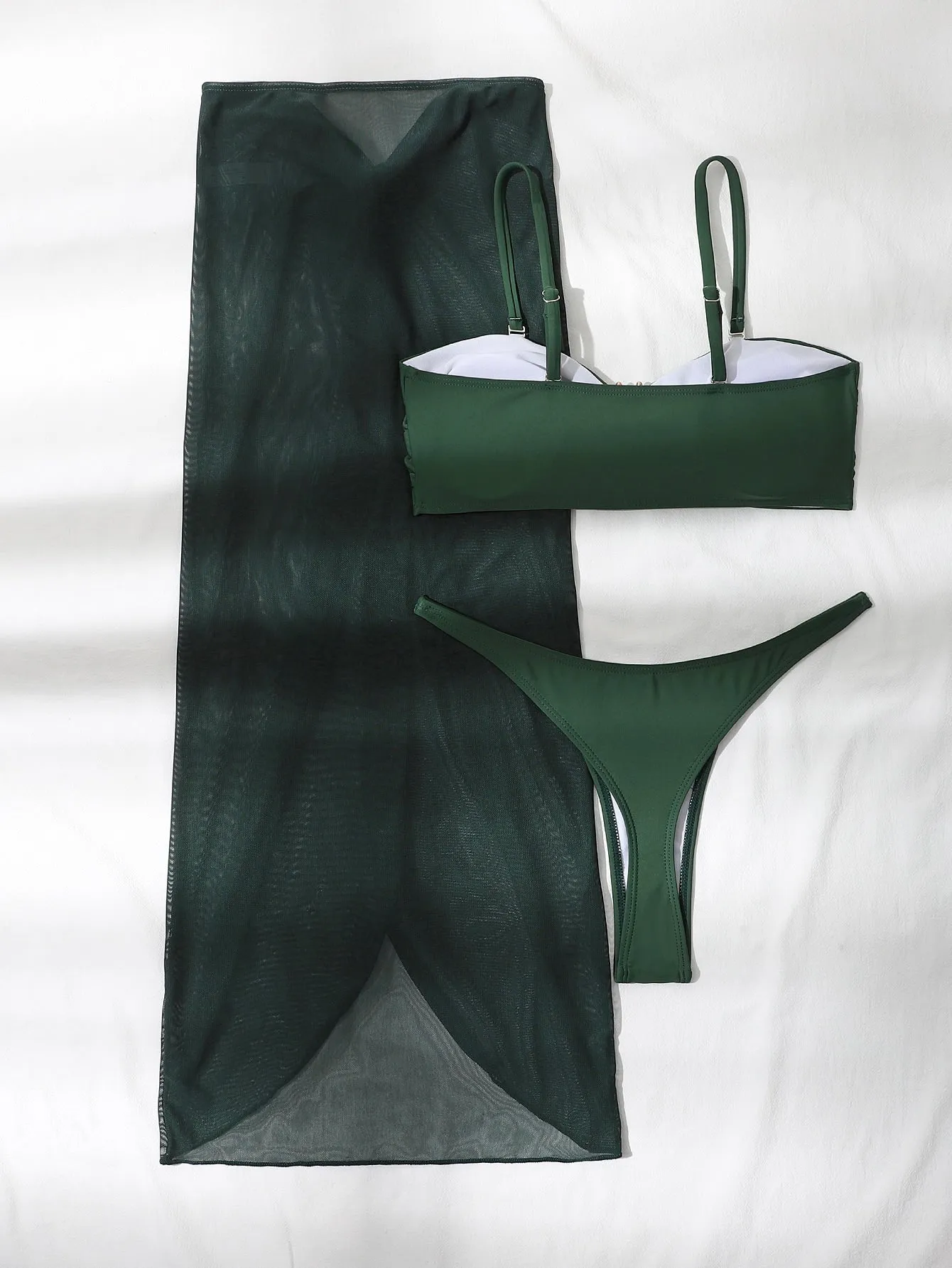 Swim Summer Beach 3pack Plain Bandeau Bikini Swimsuit & Beach Skirt