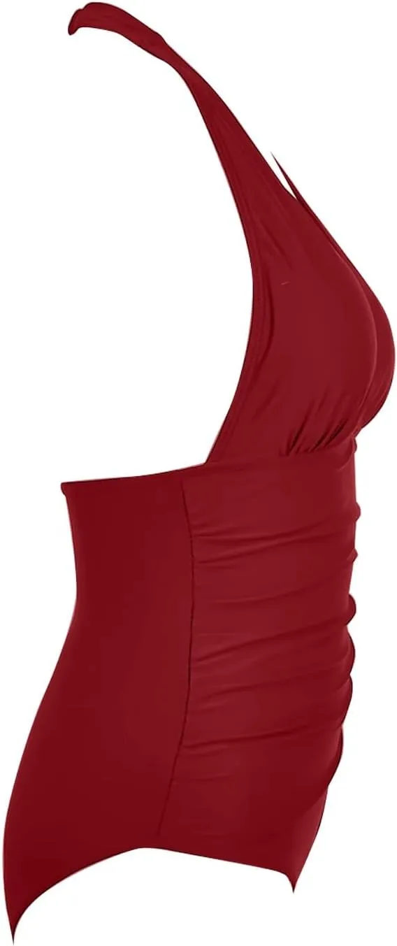 Swimsuit Women One Piece Mesh Hollow Out Monokini V Neck Bathing Suit Ruched Slimming Bathing Suit Bathing Suit for