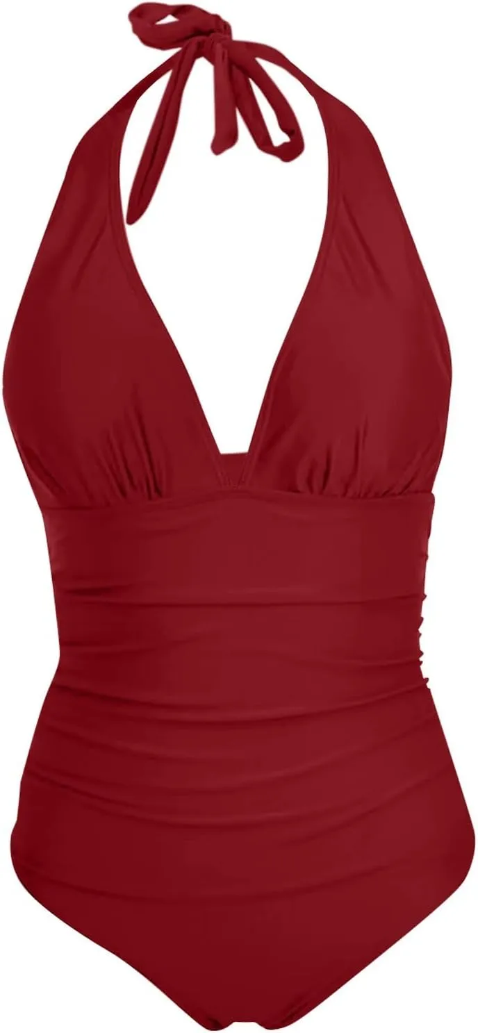 Swimsuit Women One Piece Mesh Hollow Out Monokini V Neck Bathing Suit Ruched Slimming Bathing Suit Bathing Suit for