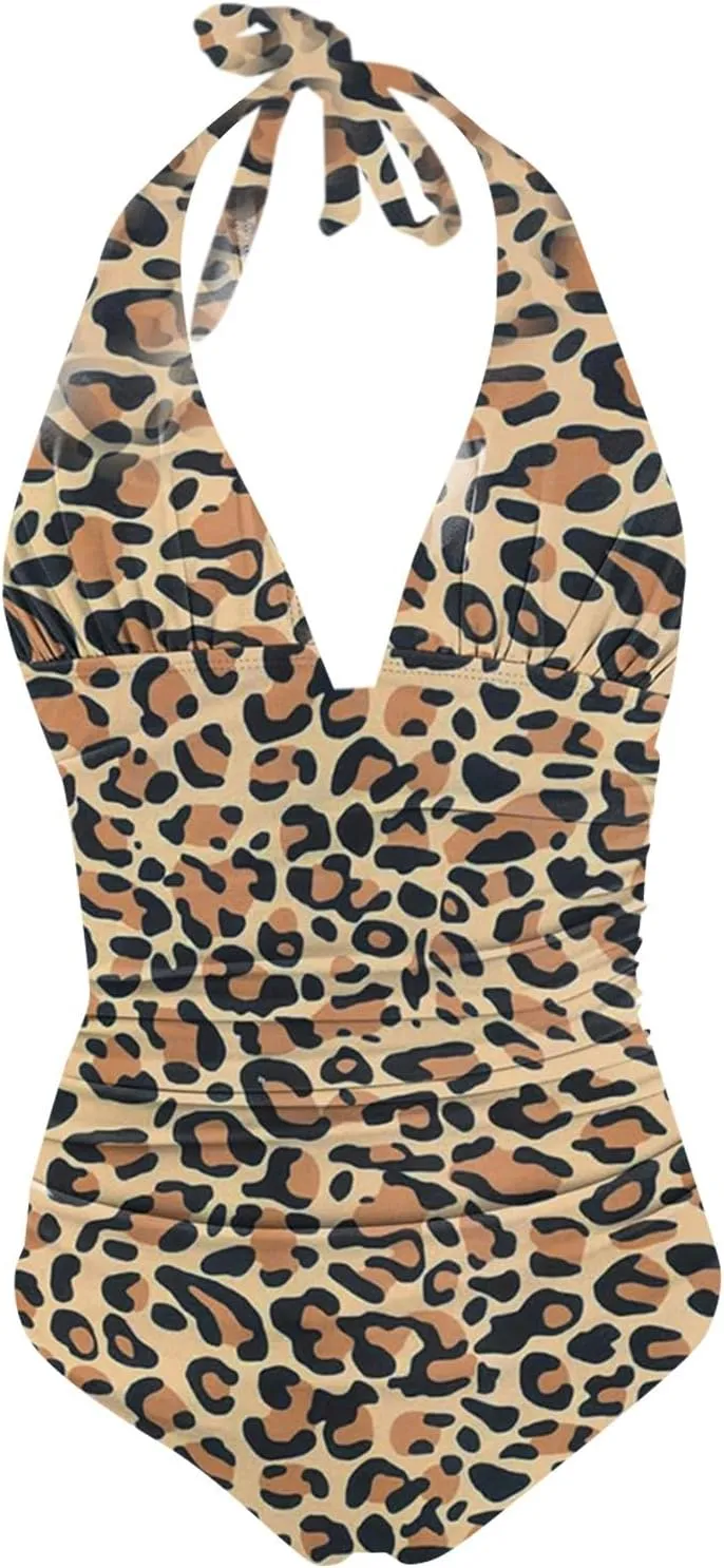 Swimsuit Women One Piece Mesh Hollow Out Monokini V Neck Bathing Suit Ruched Slimming Bathing Suit Bathing Suit for
