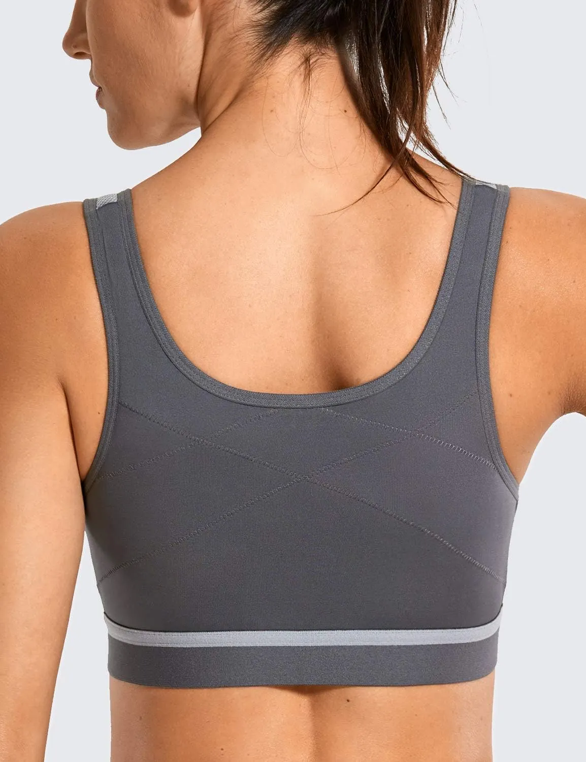 SYROKAN Women's High Impact Wireless Cross Back Support Front Zip Sports Bra