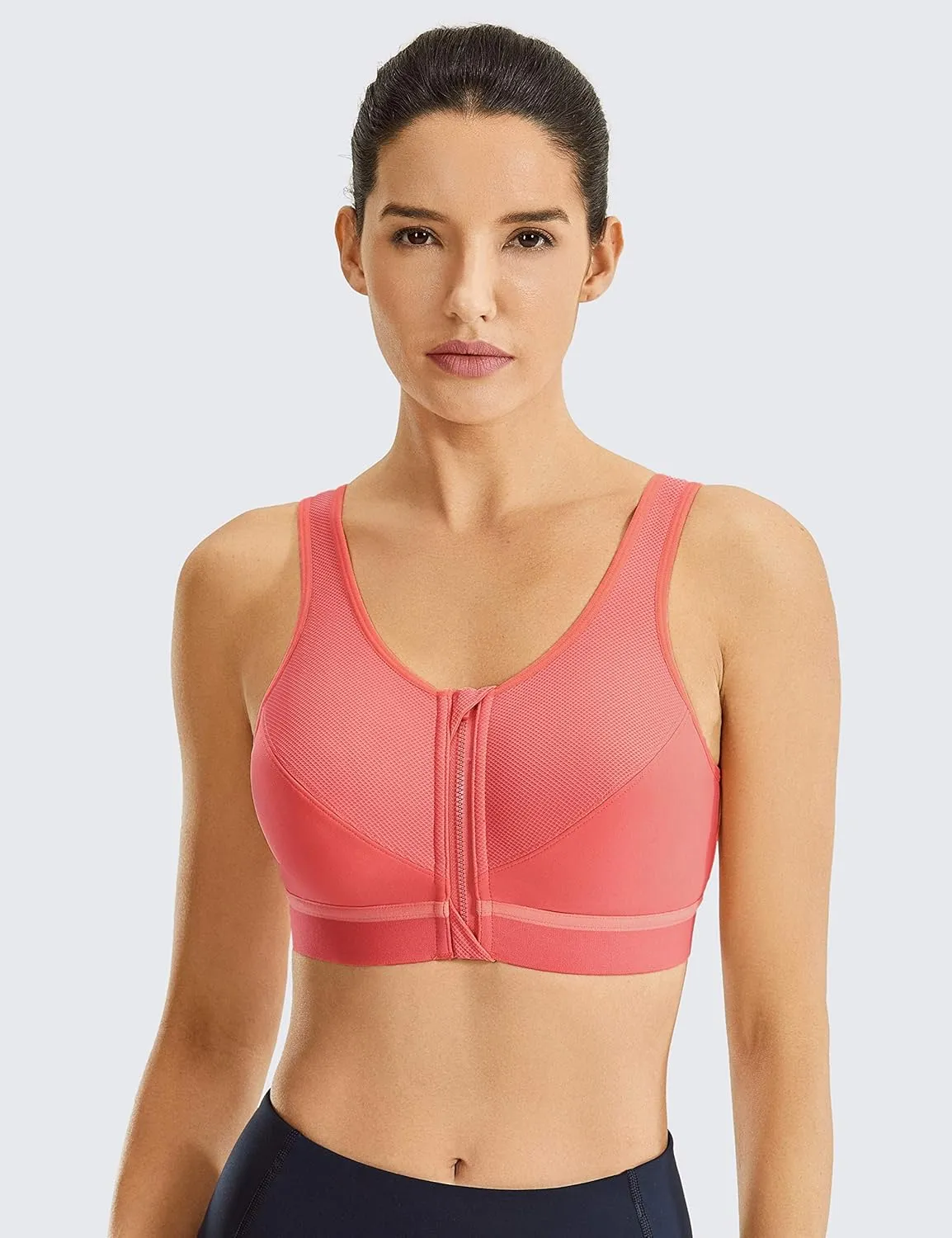 SYROKAN Women's High Impact Wireless Cross Back Support Front Zip Sports Bra