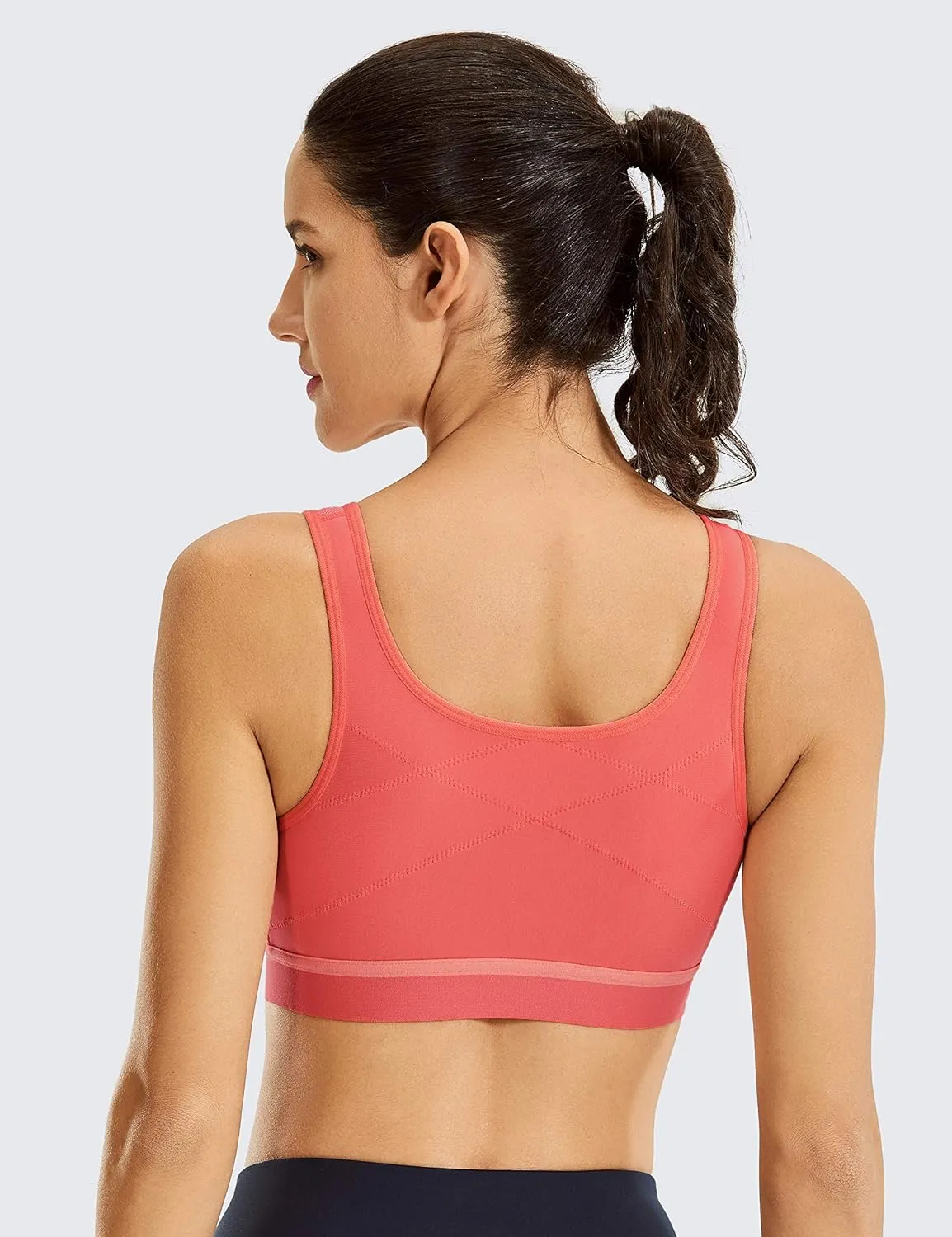 SYROKAN Women's High Impact Wireless Cross Back Support Front Zip Sports Bra